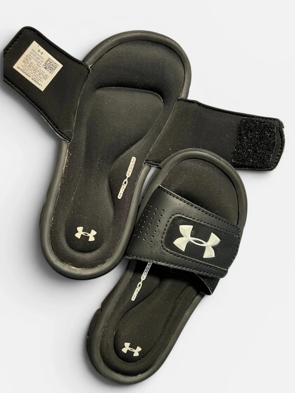 UNDER ARMOUR Kids' Black Velcro Slide Sandals 4D Foam Cushion 13K